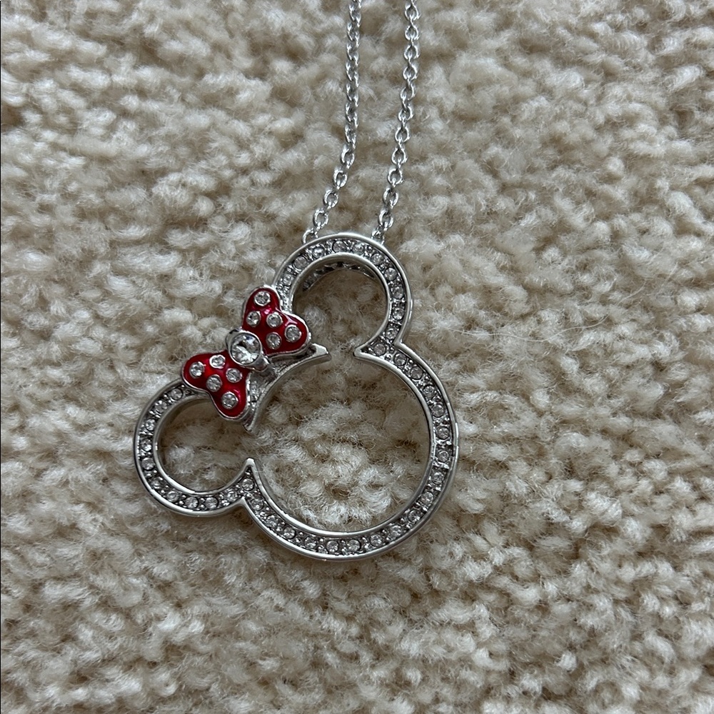 Disney Silver Necklace with Red Bow Pendant